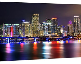 CANVAS Miami Skyline 2020 NIGHT Panoramic Photo Print  Cityscape