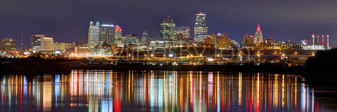 Kansas City Skyline 2019 NIGHT KC Panoramic Print Panorama Photo Poster ...