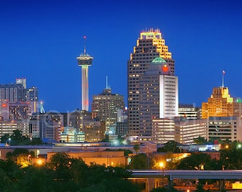CANVAS San Antonio Skyline DUSK Panoramic Photo Print Cityscape Picture