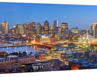 CANVAS Boston Skyline DUSK TD Gardens Panoramic Photo Cityscape Print