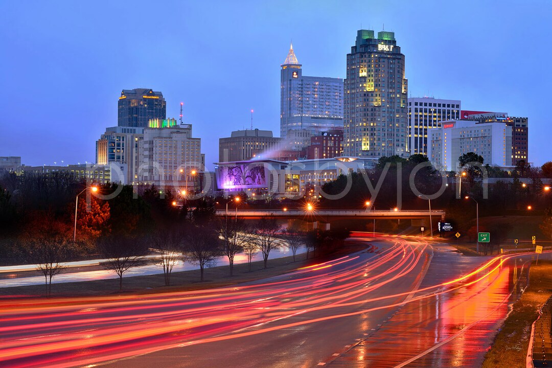 Raleigh Skyline at NIGHT Panoramic Photo Poster Cityscape Print North ...