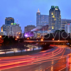 CANVAS Raleigh Skyline at NIGHT Panoramic Photo Cityscape North Carolina Print