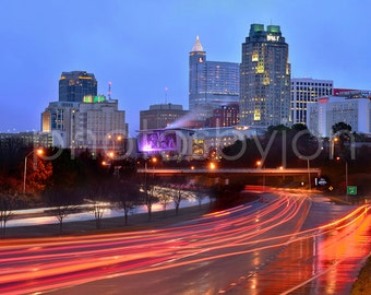 Raleigh Skyline at NIGHT Panoramic Photo Poster Cityscape Print North Carolina Standard Size