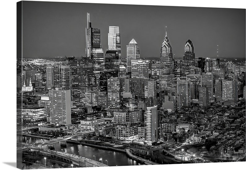 Philadelphia Philly 2019 Skyline NIGHT Photo Poster Cityscape Downtown Print Aerial image 4