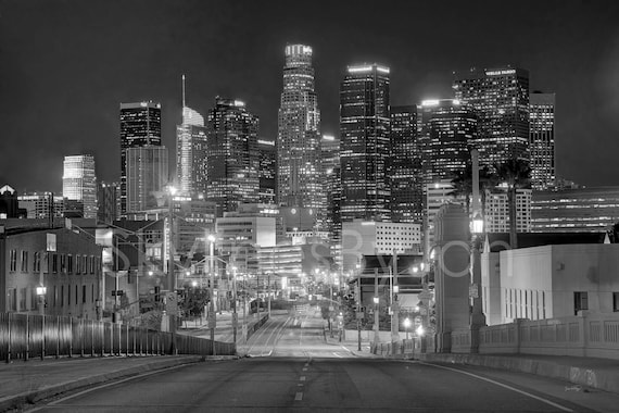Los Angeles Skyline Night View From East La Signed Print