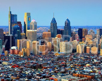 CANVAS Philadelphia Skyline 2018 Dusk Sunset COLOR or Bw PHILLY Panoramic Photo Cityscape