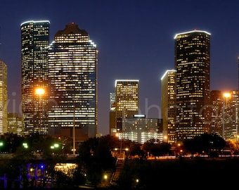 CANVAS Houston Skyline at NIGHT Panoramic Print Panorama Photo Picture