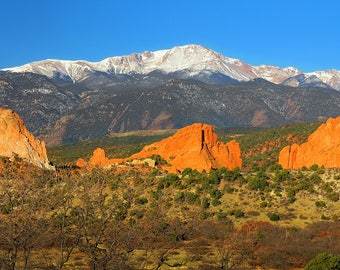 CANVAS Pike's Peak and Garden of the Gods - Panoramic Photographic Giclee Print - mountain scenic landscape