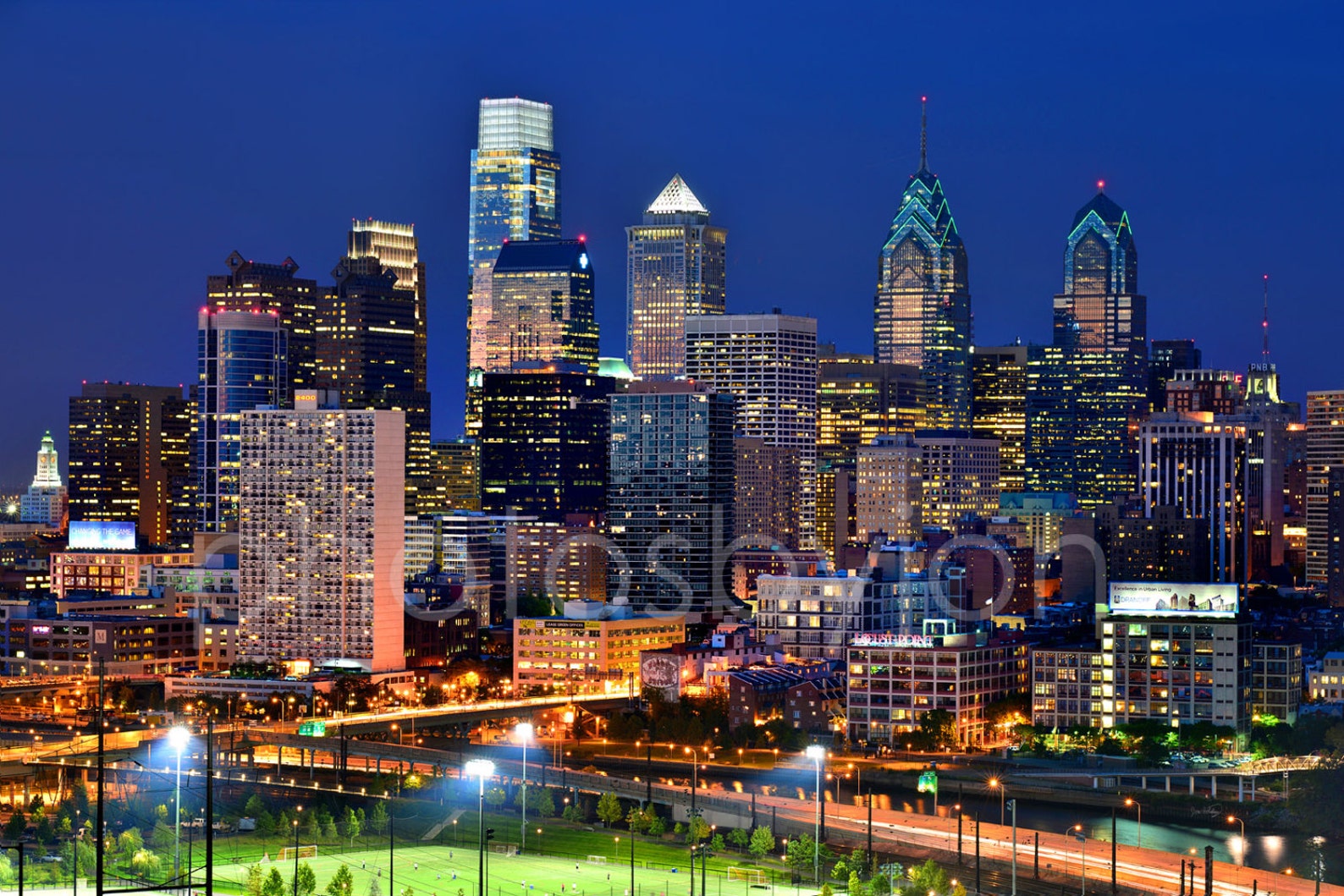 Philadelphia Skyline at NIGHT COLOR or BW Philly Panoramic | Etsy