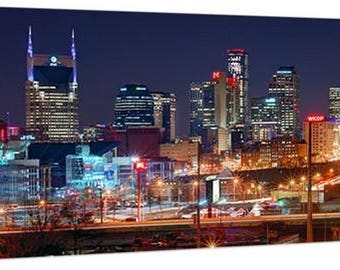 CANVAS Nashville Skyline NIGHT Panoramic Photo Print Cityscape