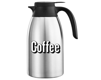 Coffee Decal, black and white peel and stick vinyl label for carafes.