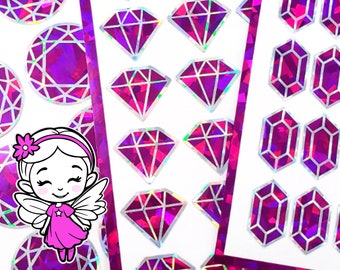 Pink Diamond Sticker Bundle, set of 96 sparkly hot pink crystal birthstone stickers for October birthday, Libra zodiac gift, Free shipping.