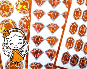 Orange Crystal Sticker Bundle, set of 96 sparkly citron birthstone stickers for November birthday, Scorpio zodiac gift, Free shipping.