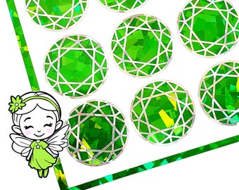 Green Crystal Stickers, set of 20 sparkly green peridot gems, round diamond stickers for August birthday, Virgo zodiac gift, Free shipping.