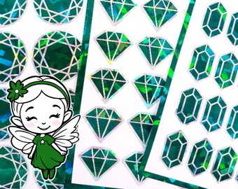 Green Diamond Sticker Bundle, set of 96 sparkly dark green crystal birthstone stickers for May birthday, Taurus zodiac gift, Free shipping.