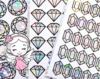 Diamond Sticker Bundle, set of 96 sparkly white diamond crystal birthstone stickers for April birthday, Aries zodiac gift, Free shipping.