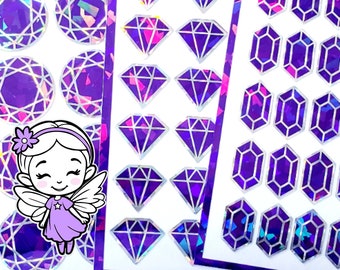 Purple Crystal Sticker Bundle, set of 96 sparkly faux amethyst birthstone stickers, February birthday, Aquarius zodiac gift, Free shipping.