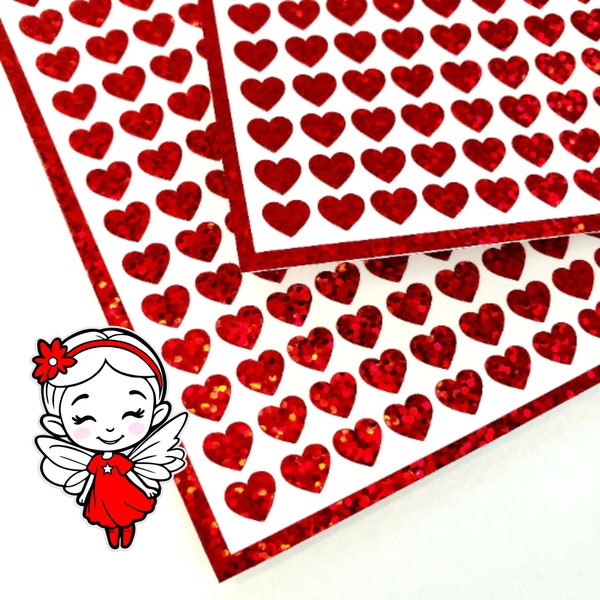 Small Red Hearts Stickers, set of 285 sparkly red heart vinyl decals for planners, goal charts, journals, envelopes and scrapbooks.