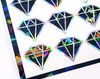 Set of 40 Black Diamond Stickers - Sparkly Gemstone Decals for Journals, Gifts & Scrapbook Embellishments