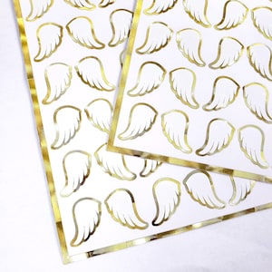 Gold Angel Wing Stickers, set of 42 white and gold wing stickers for invitations, envelopes, memorial cards, planners, journals and crafts.