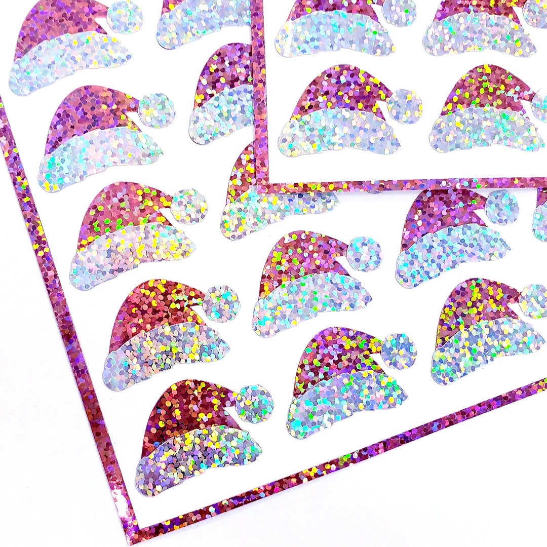 Mrs Claus Hats Stickers. Set of 25 Santa Hat Decorative Pink Glitter ...
