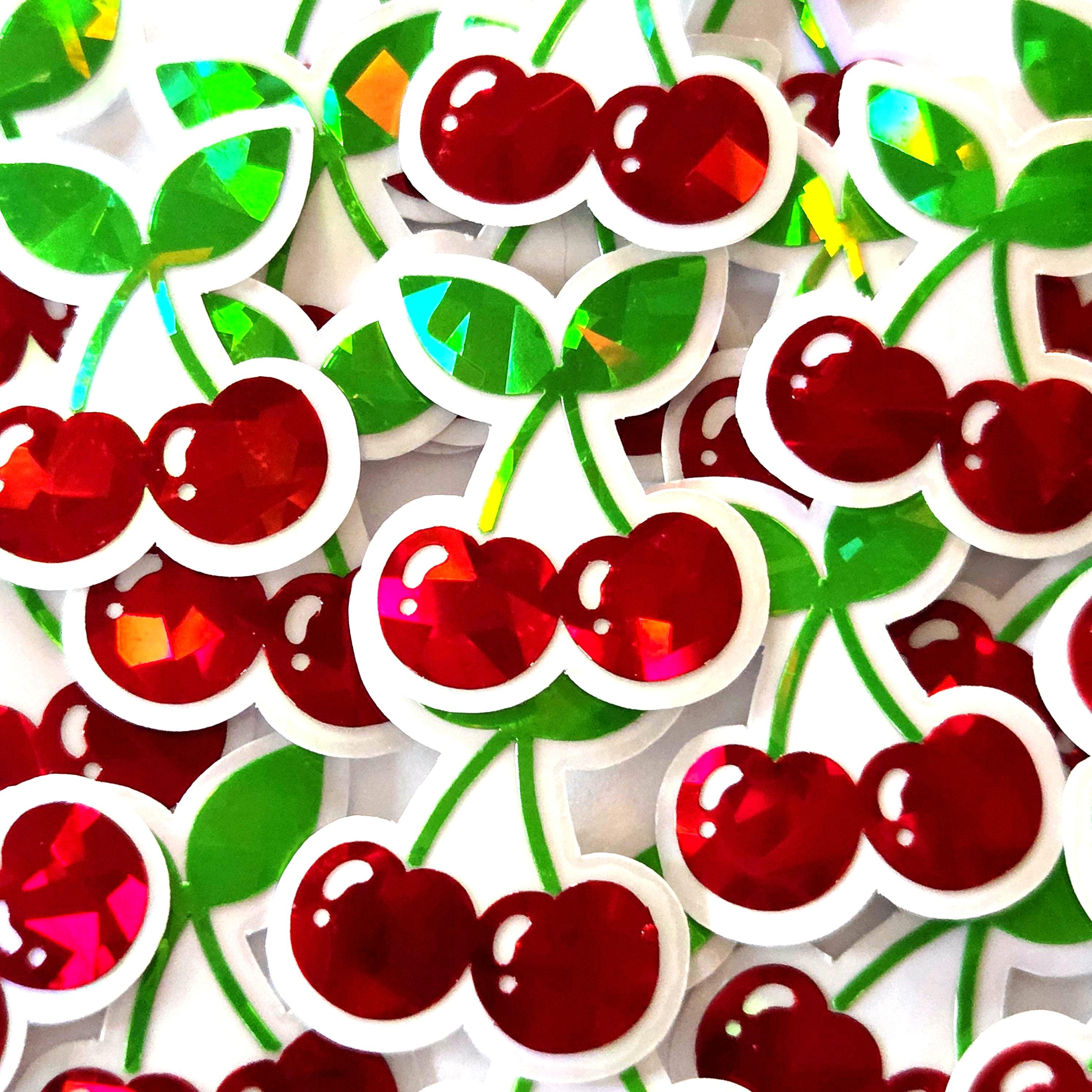 Mini Red Cherry Sticker Set, Sparkly Vinyl Decals for Crafts, One Inch ...