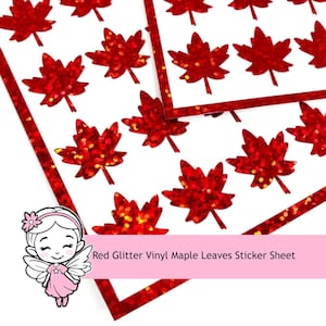 Red Maple Leaf Stickers, set of 45 sparkly leaf stickers for Autumn weddings, fall decor, planners, scrapbook pages.