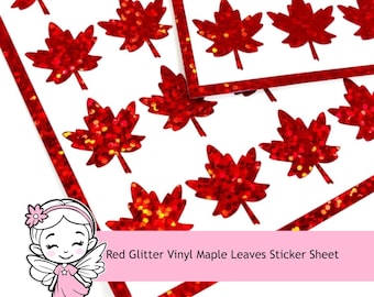 Red Maple Leaf Stickers, set of 45 sparkly leaf stickers for Autumn weddings, fall decor, planners, scrapbook pages.