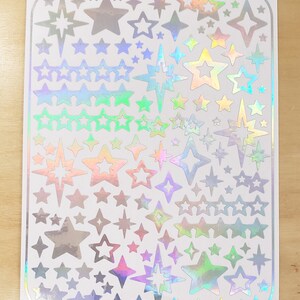 Star Stickers, set of 100 holographic toploader sticker sheets, holo deco star stickers for cardholders, envelopes, journals and photocards holographic silver