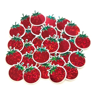Mini Tomato Stickers, Red Glitter Vinyl Decals, Peel & Stick Craft Supplies image 2