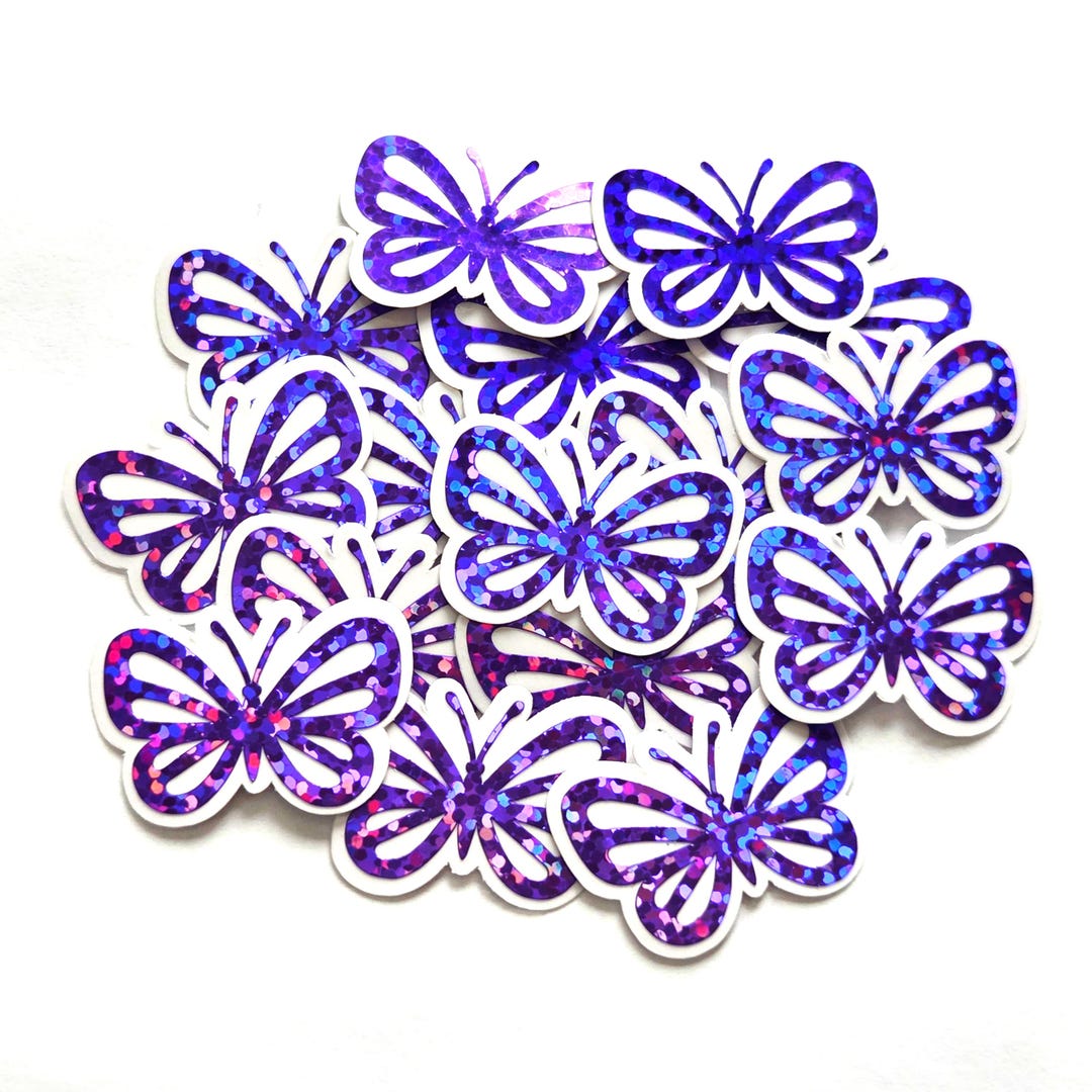 Mini Purple Butterfly Stickers, Die Cut Glitter Vinyl Decals, Peel ...