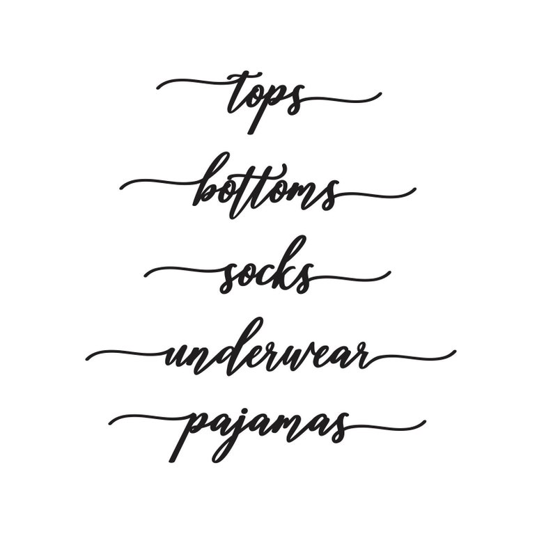Dresser Drawer Labels Tops Bottoms Socks Underwear Pajamas Etsy