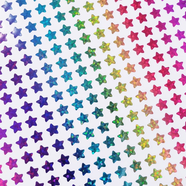 Extra Small Star Stickers, set of 490 rainbow glitter star stickers for daily journals, notebooks, top loader card sleeves and planners.