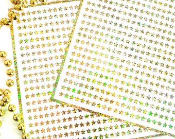 Extra Small Gold Star Stickers, set of 600 micro sized golden star vinyl stickers for journals, notebooks, planners and goal trackers