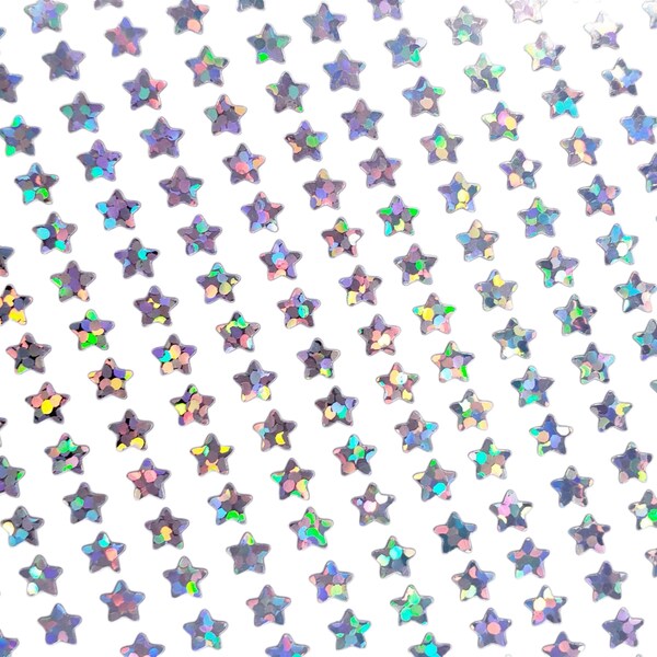 Extra Small Silver Star Stickers, set of 600 micro sized silver star vinyl stickers for journals, notebooks, holo deco sparkly star stickers