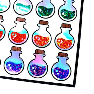 Halloween Potion Bottles Stickers, Set of 20 magic spell jar stickers for cards, journals, calendars and party drink cups, Witchy vibe.