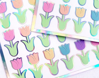 Pastel Tulip Stickers, set of 40 pretty flower vinyl stickers for weddings, garden journals, notebooks and scrapbooking.