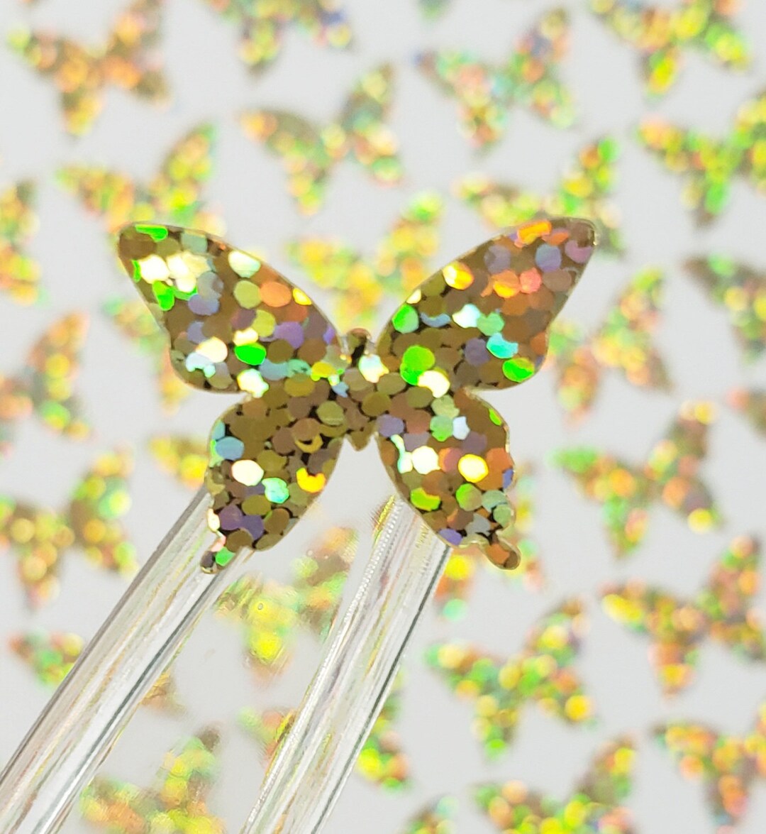 Gold Butterfly Sticker Sheet, Set of 50 Small Glitter Butterflies