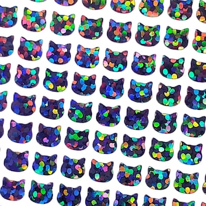 Extra Small Black Cat Stickers, set of 299 tiny sparkly Halloween cat stickers for nails, calendars, vet appointments and journals. Handmade