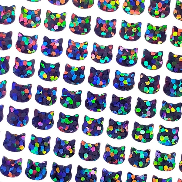 Extra Small Black Cat Mini Stickers, set of 299 tiny sparkly Halloween cat stickers for nails, calendars, vet appointments and journals.