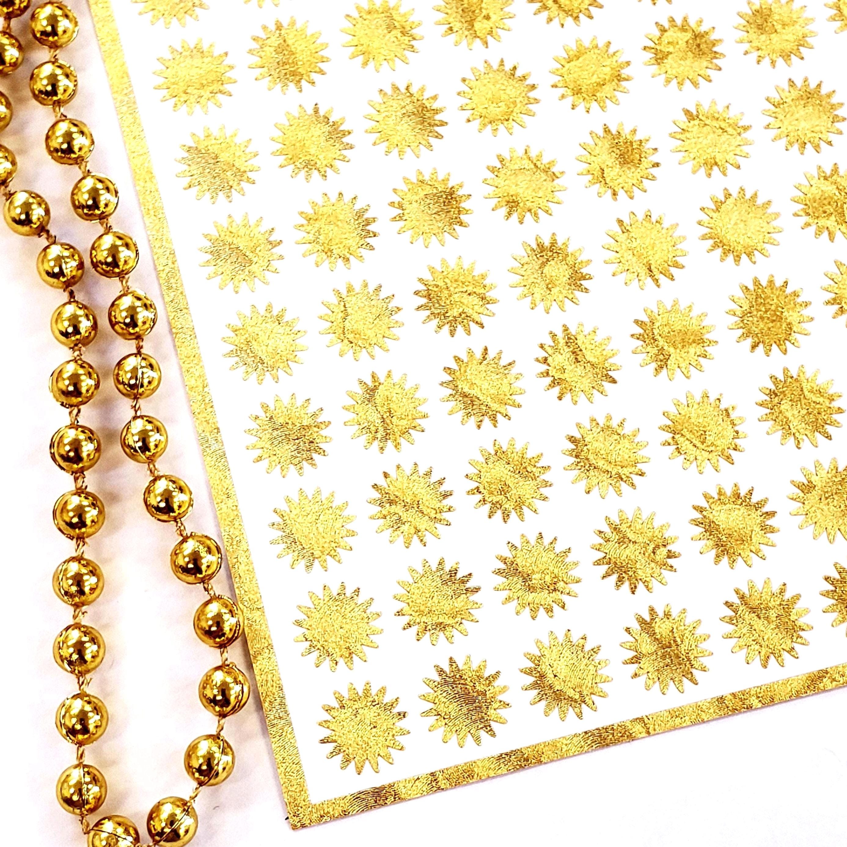 Gold Suns Stickers, set of 96 shiny golden sun vinyl stickers for daily journals, cards, notebooks, envelopes and invitations.