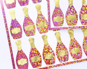 Pink Champagne Bottle Stickers, set of 30  Champagne Stickers, party drink stickers for weddings, bachelorette and anniversary.
