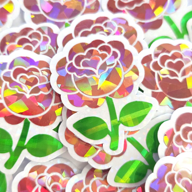 Little Roses Stickers Pink Roses Flower Sticker Set, Small Sparkly Summer Blooms for Journals ...