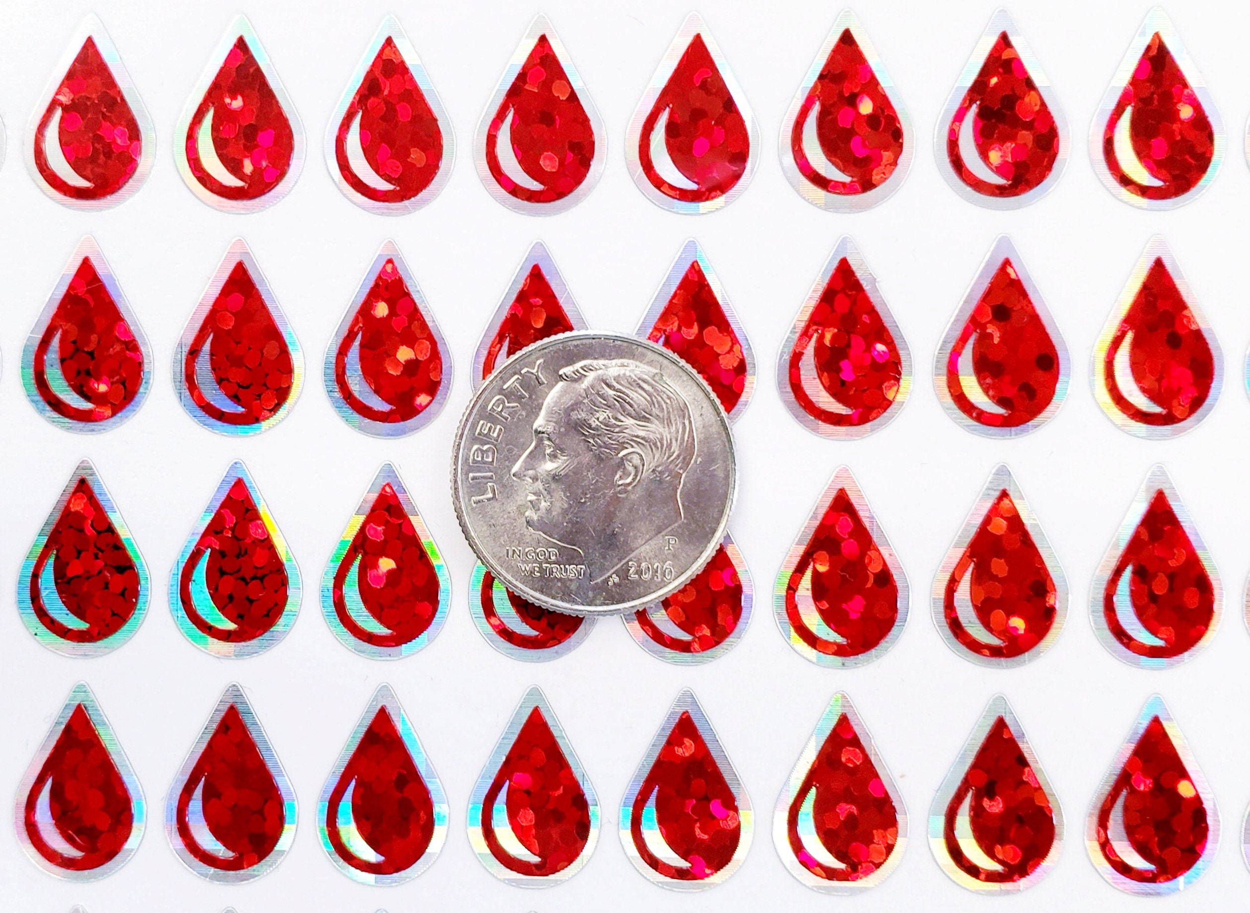 Red Blood Drop Stickers Set of 136 Sparkling Red Vinyl 