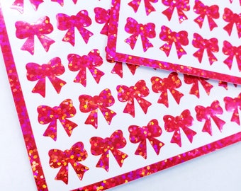 Pink Ribbon Stickers, set of 96 tiny coquette bow decorative stickers for ornaments, journals, badge reels, laptops, crafts and envelopes.