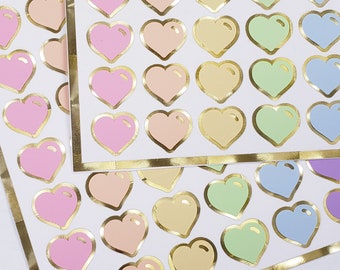 Pastel Rainbow Heart Stickers for paper stationery notecards, envelopes, set of 60 small heart decals for journals, laptops and scrapbooks.