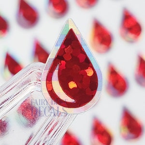 Red Blood Drop Sticker Sheet, Set of 136 Sparkling Red Vinyl Decals ...