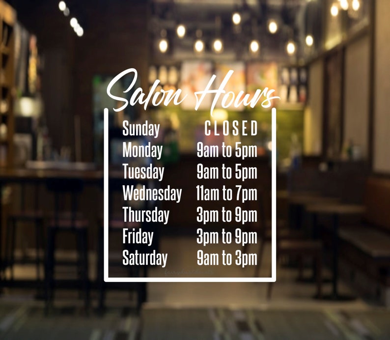 Salon Hours Decal Business Hours of Operation Sign open Etsy