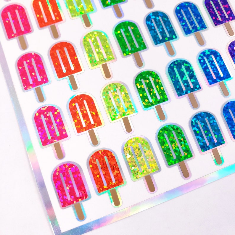 Popsicles Decal Popsicle Stickers, Set of 42 Sparkly Rainbow Frozen Ice Pop Decals for ...
