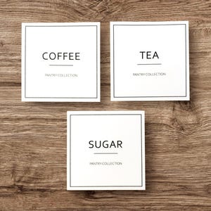 Coffee Tea Sugar Labels, Set of 3 Container Labels for Kitchen Pantry Home Organization, Storage Jar Stickers. Bonus label included!